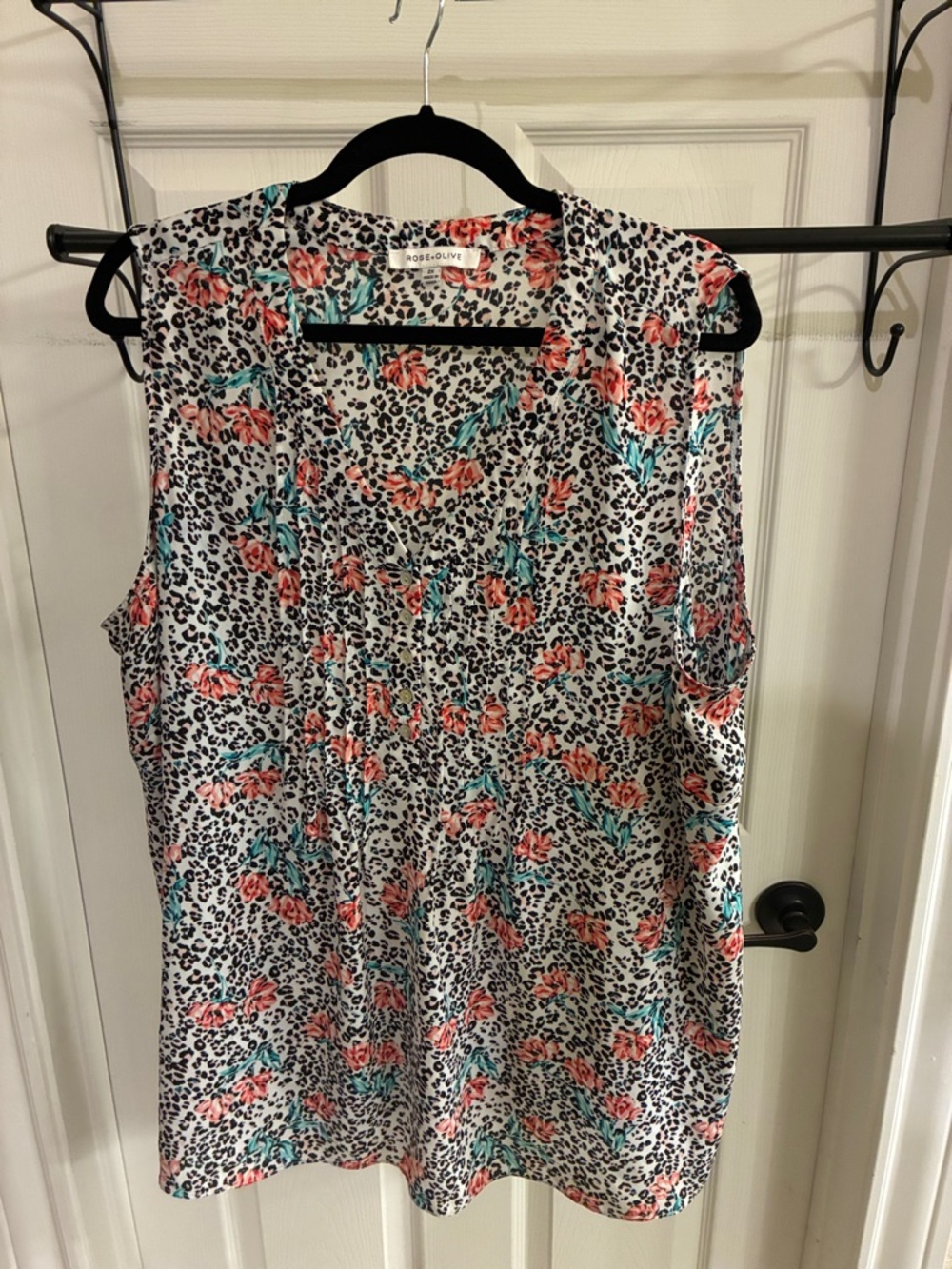 Rose & Olive Coral and Turquoise Floral Leopard Print Tank Top